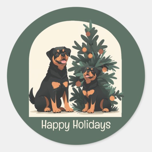 Happy Holidays Rottweiler Hunde Runder Aufkleber (Vorderseite)