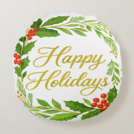 'Happy Holidays' Round Pillow Rundes Kissen