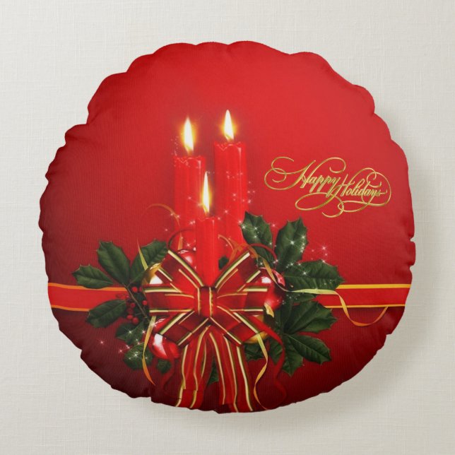 Happy Holidays Round Pillow Rundes Kissen (Vorderseite)