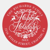 Happy Holidays Rücksendeadresse Elegante Weihnacht Runder Aufkleber (Vorderseite)