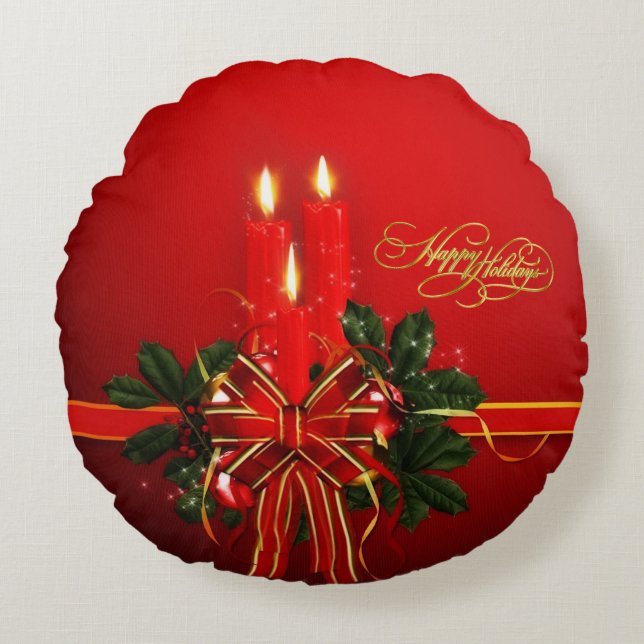 Happy Holidays Rundes Kissen (Vorderseite)