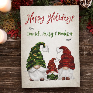 Happy Holidays Rustic Aquarell Gnome Familie Feiertagskarte