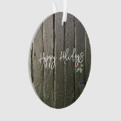 Happy Holidays Rustic Black Barn Door Holly FOTO Ornament (Vorderseite)