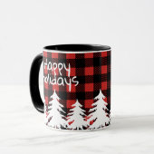 Happy Holidays Rustic Buffalo Karierte & weiße Bäu Tasse (Vorderseite Links)