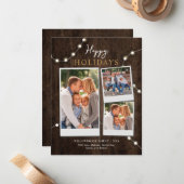 Happy Holidays Rustic Foto Collage Fee Lights Mitteilungskarte (Vorderseite/Rückseite Beispiel)