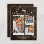 Happy Holidays Rustic Foto Collage Fee Lights Mitteilungskarte (Vorne/Hinten)