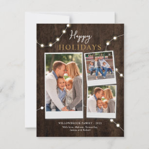 Happy Holidays Rustic Foto Collage Fee Lights Mitteilungskarte
