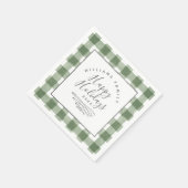 Happy Holidays Rustic Green Gingham Paper Napkin Serviette (Ecke)