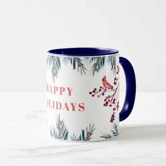 Happy Holidays rustic moderne saisonale Weihnachte Tasse (VorderseiteRechts)