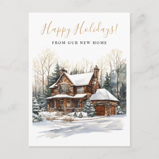 Happy Holidays Rustic New Zuhause Moving Ankündigungspostkarte (Vorderseite)