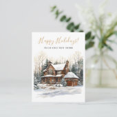 Happy Holidays Rustic New Zuhause Moving Ankündigungspostkarte (Stehend Vorderseite)