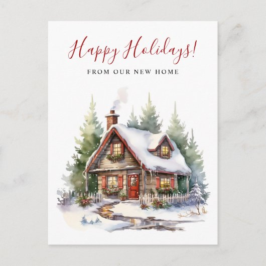 Happy Holidays Rustic New Zuhause Moving Ankündigungspostkarte (Vorderseite)