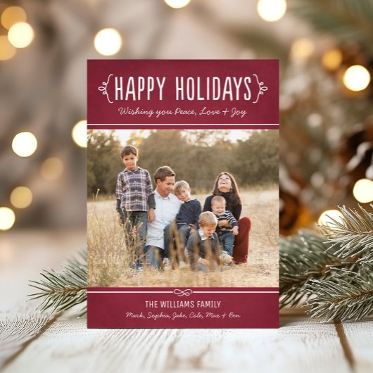 Happy Holidays Rustic Red Wine Foto Feiertagskarte