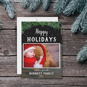 Happy Holidays Rustic Wood Modern Christmas Foto Feiertagskarte