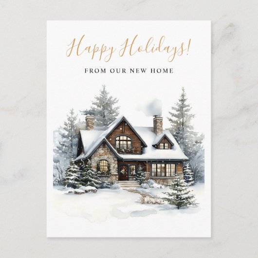 Happy Holidays Rustic Zuhause Moving Ankündigungspostkarte (Vorderseite)