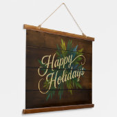 Happy Holidays Rustikale Holzplatten in blau gestr Wandteppich Mit Holzrahmen (Gewinkelt)