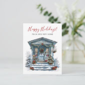 Happy Holidays Rustikale neue Zuhause Fronttür bew Ankündigungspostkarte (Stehend Vorderseite)