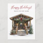 Happy Holidays Rustikale neue Zuhause Fronttür bew Ankündigungspostkarte (Vorderseite)