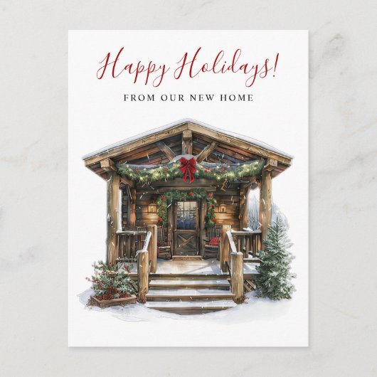 Happy Holidays Rustikale neue Zuhause Fronttür bew Ankündigungspostkarte (Vorderseite)