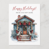 Happy Holidays Rustikale neue Zuhause Fronttür bew Ankündigungspostkarte (Vorderseite)