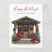Happy Holidays Rustikale neue Zuhause Fronttür bew Ankündigungspostkarte (Vorderseite)