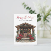 Happy Holidays Rustikale neue Zuhause Fronttür bew Ankündigungspostkarte (Stehend Vorderseite)