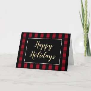 Happy Holidays Rustikale Rot und Schwarz Karierte  Feiertagskarte