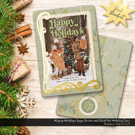 Happy Holidays Sage Green und Gold Folien Feiertagskarte