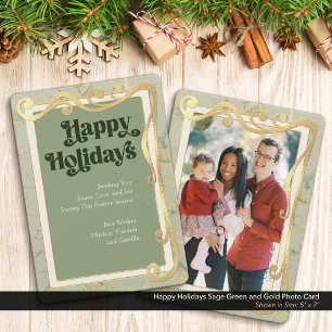 Happy Holidays Sage Green und Gold Foto Card Feiertagskarte