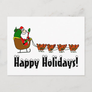 Happy Holidays Santa and Chickens Feiertagspostkarte