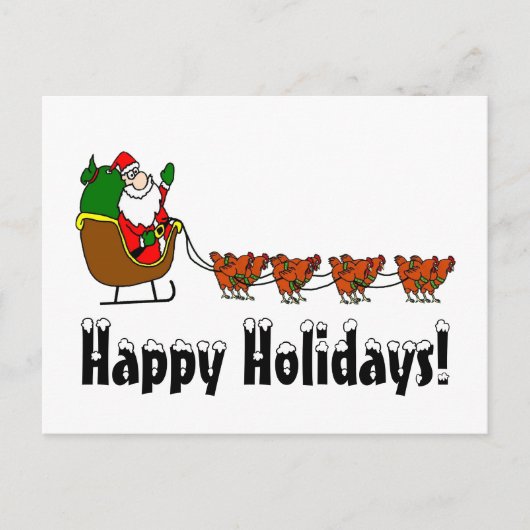 Happy Holidays Santa and Chickens Feiertagspostkarte (Vorderseite)