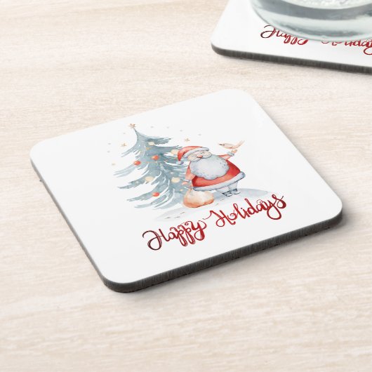 Happy Holidays, Santa Claus Pine Tree Getränkeuntersetzer (Linke Seite)