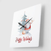 Happy Holidays, Santa Claus Pine Tree Quadratische Wanduhr (Winkel)