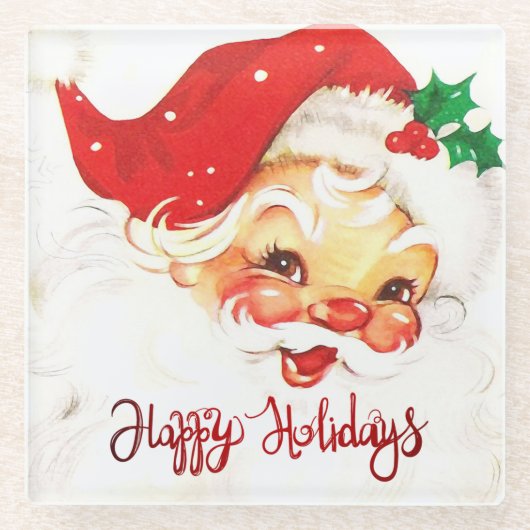 Happy Holidays, Santa Claus Retro Glasuntersetzer (Vorderseite)