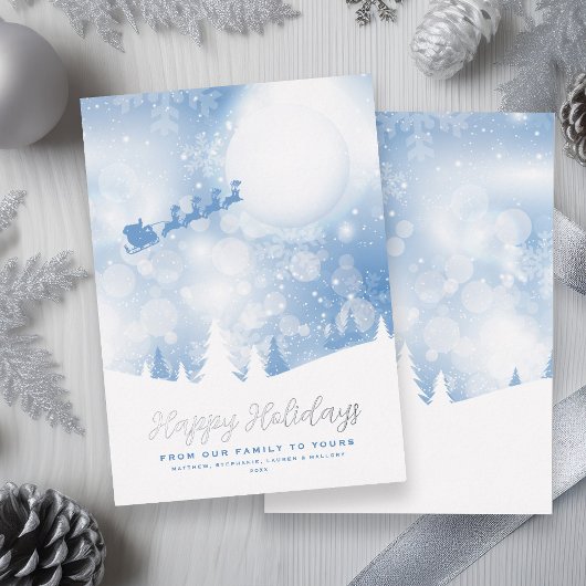 Happy Holidays Santa Script Blue Snow Real Folien Feiertagskarte