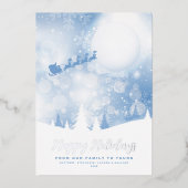 Happy Holidays Santa Script Blue Snow Real Folien Feiertagskarte (Vorderseite)