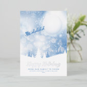 Happy Holidays Santa Script Blue Snow Real Folien Feiertagskarte (Stehend vorne)