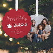 Happy Holidays Santa Sleigh Foto Weihnachten Ornament Karte