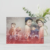 Happy Holidays Schnee Weihnachten 2-Foto-Karte RED (Stehend Vorderseite)