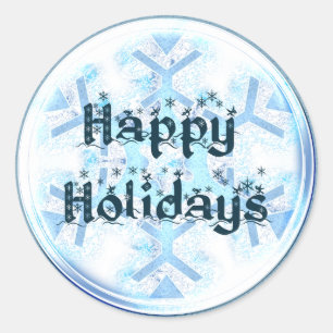 Happy Holidays Schneeflocke+Geschenk Runder Aufkleber