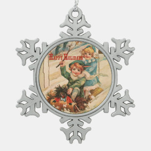 Happy Holidays Schneeflocken Zinn-Ornament