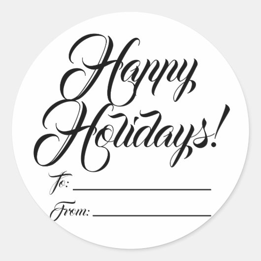 Happy Holidays Schwarz-weiß von leerem Skript Runder Aufkleber (Vorderseite)