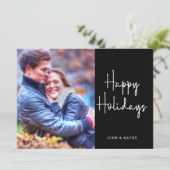 Happy Holidays | Schwarzes Foto Feiertagskarte (Stehend Vorderseite)