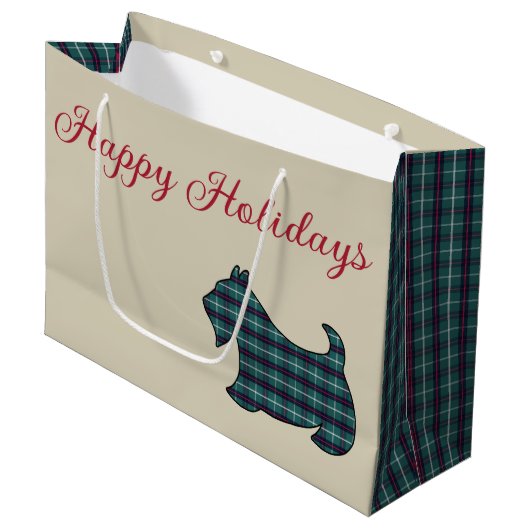 Happy Holidays Scottish Terrier Gift Bag Große Geschenktüte (Vorderseite Schrägansicht)