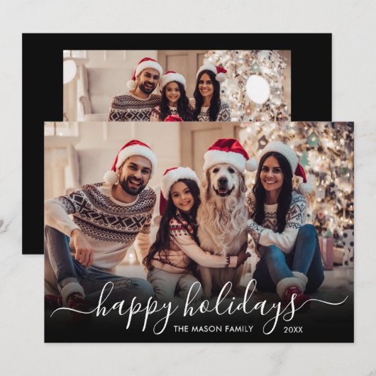 Happy Holidays Script 2 Foto Weihnachten (Vorne/Hinten)
