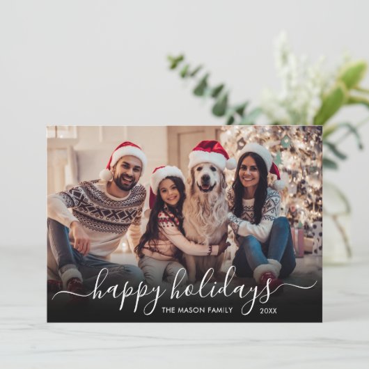 Happy Holidays Script 2 Foto Weihnachten (Stehend Vorderseite)