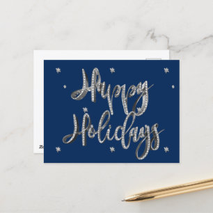 Happy Holidays Script Chic Blue und Silver Gray Feiertagspostkarte