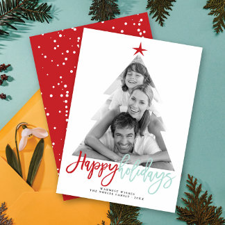 Happy Holidays Script Christmas Tree Cutout Foto Feiertagskarte