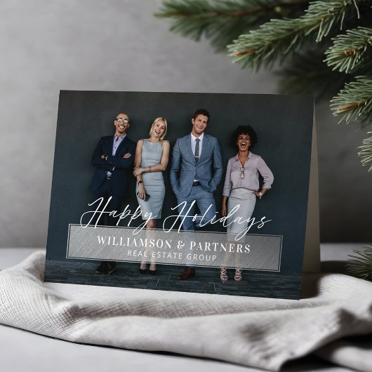 Happy Holidays Script Company Foto Silver Plaque Karte