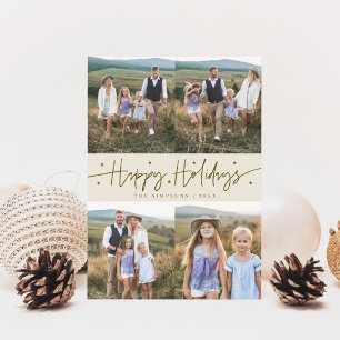 Happy Holidays Script Cream Multi Foto Feiertagskarte